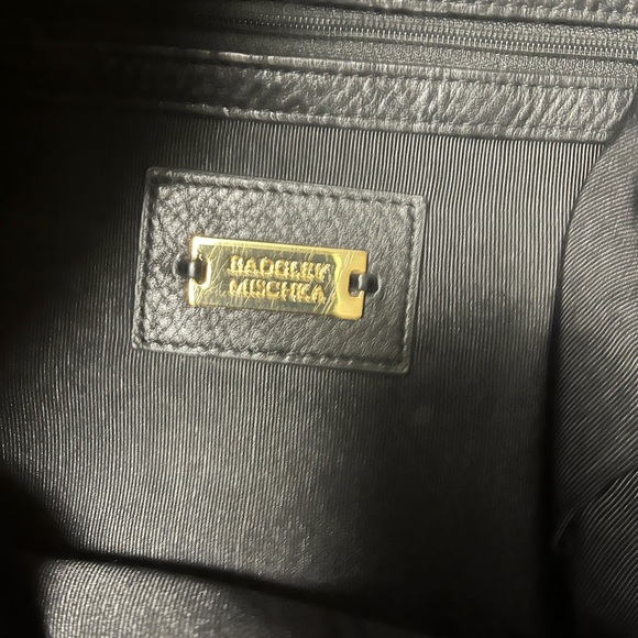 Badgley Mischka black  leather shoulder bag  hobo chain strap gold hardw… - Picture 12 of 12